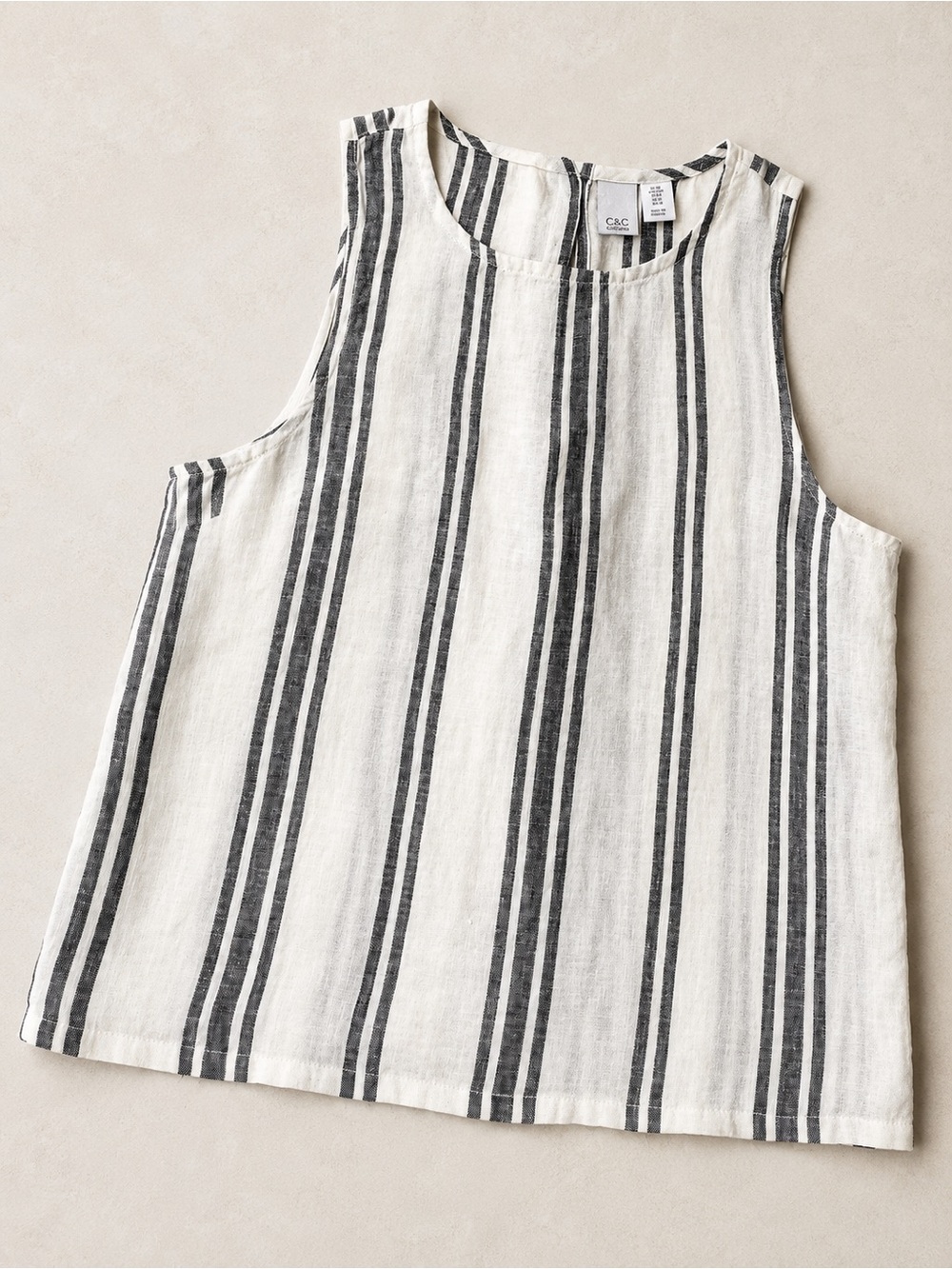 C&C California 100% Linen Striped Sleeveless Back Button Tank Top M - Picture 2 of 10